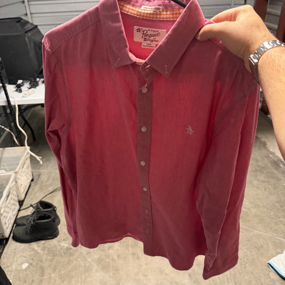 Original Penguin Men's Casual Button Down in Deep Red